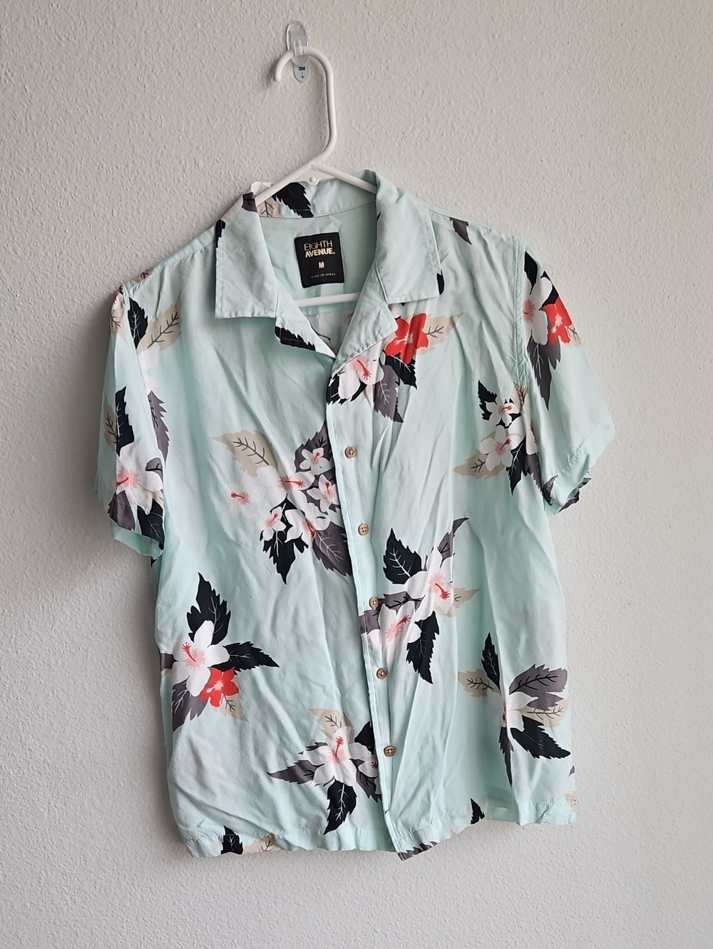 Eight Avenue Men’s Mint Green Floral Button-Down Short-Sleeve Shirt Medium - Picture 1 of 7